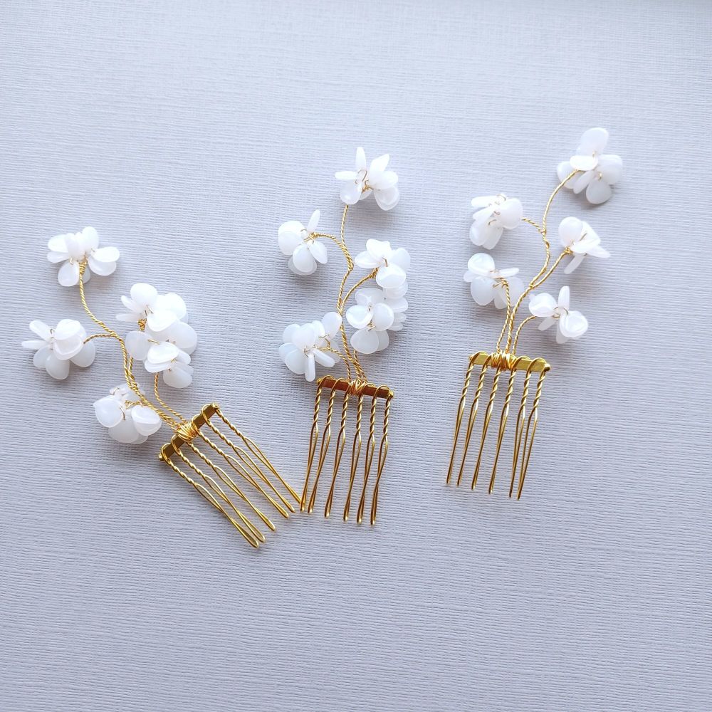 Opal petals and white flower bridal and wedding hair comb accessory-OA-BBS-Lolita.small comb