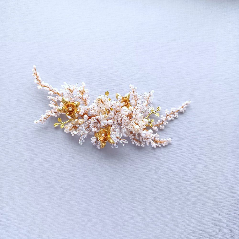 Rose golden flower and pearl bridal wedding floral hair accessory-0A-BBS-Ro