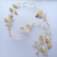 Delicate champagne and golden leaf hair vine -0A-BBS-Sunset