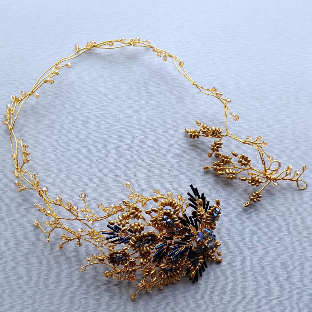 Bespoke autumnal-gold and champagne occasion headpiece-Amy
