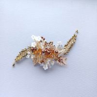 An occasion - bespoke autumnal golden leaf hair accessory with white flowers and brown pearls-0A-BBS-Jess-2