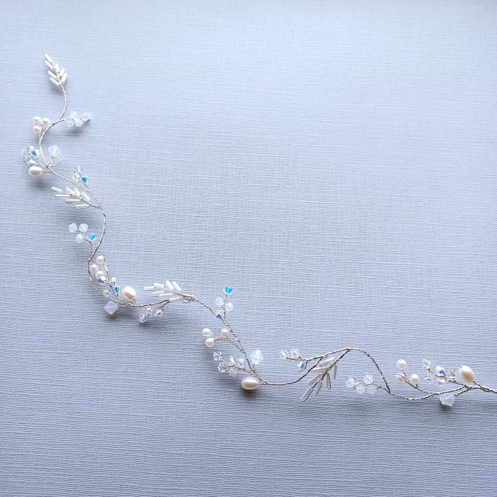 Custom made -handmade pearl and opal white crystal bridal hair vine-OA-BBS-