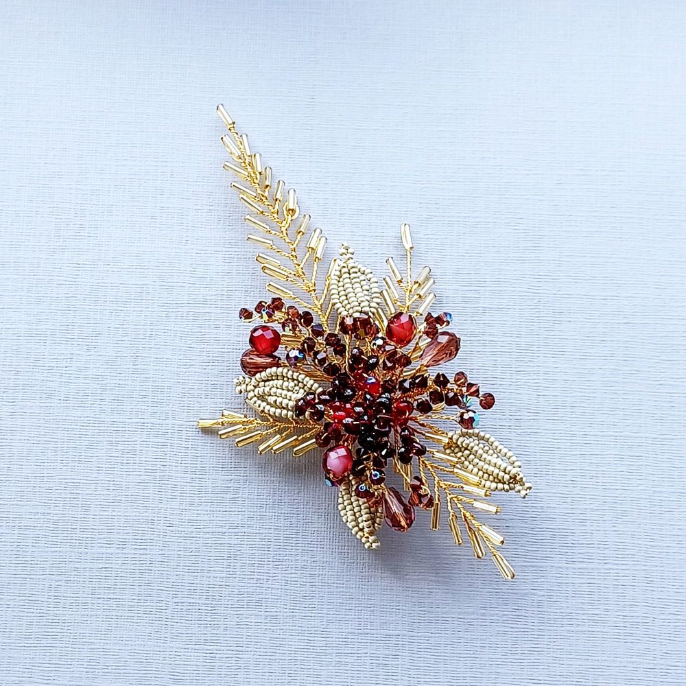 Burgundy + Gold bridal-wedding and occasion floral hair accessory-UK-OA-BBS