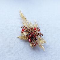 Burgundy + Gold bridal-wedding and occasion floral hair accessory-UK-OA-BBS-Aconite.burgundy