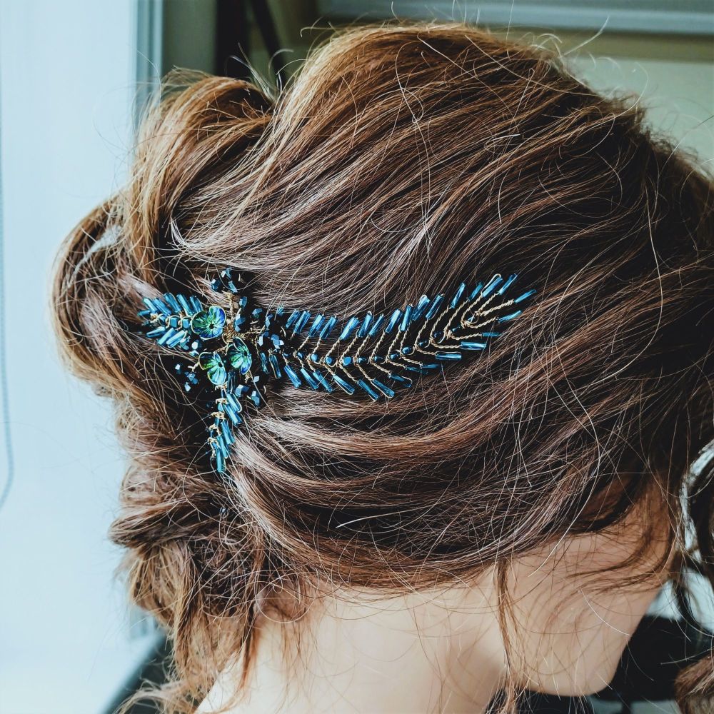 Blue leaf occasion hair accessory-0A-BBS-Anne-1