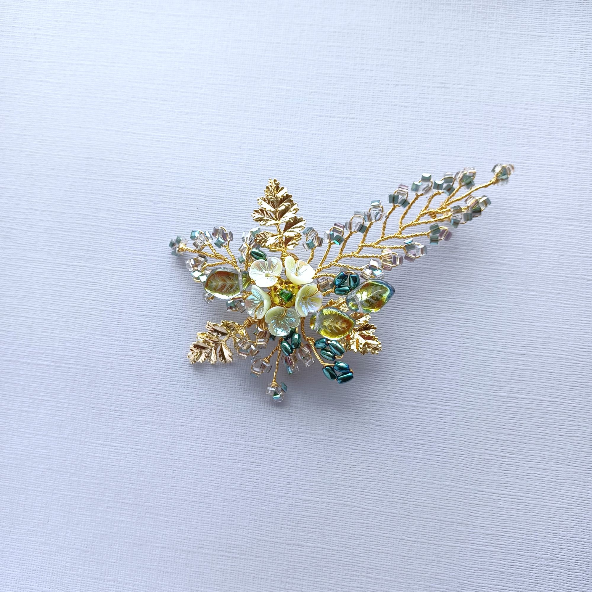 Aurora green-occasion-wedding floral hair comb accessory-handmade by Beady 