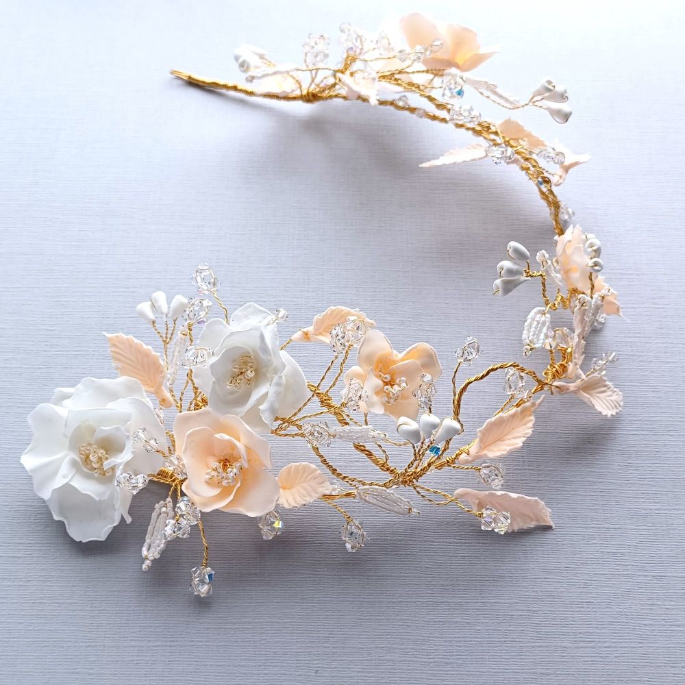 Bridal peach-pink-white-flower-floral-head garland-handmade by Beady bride-