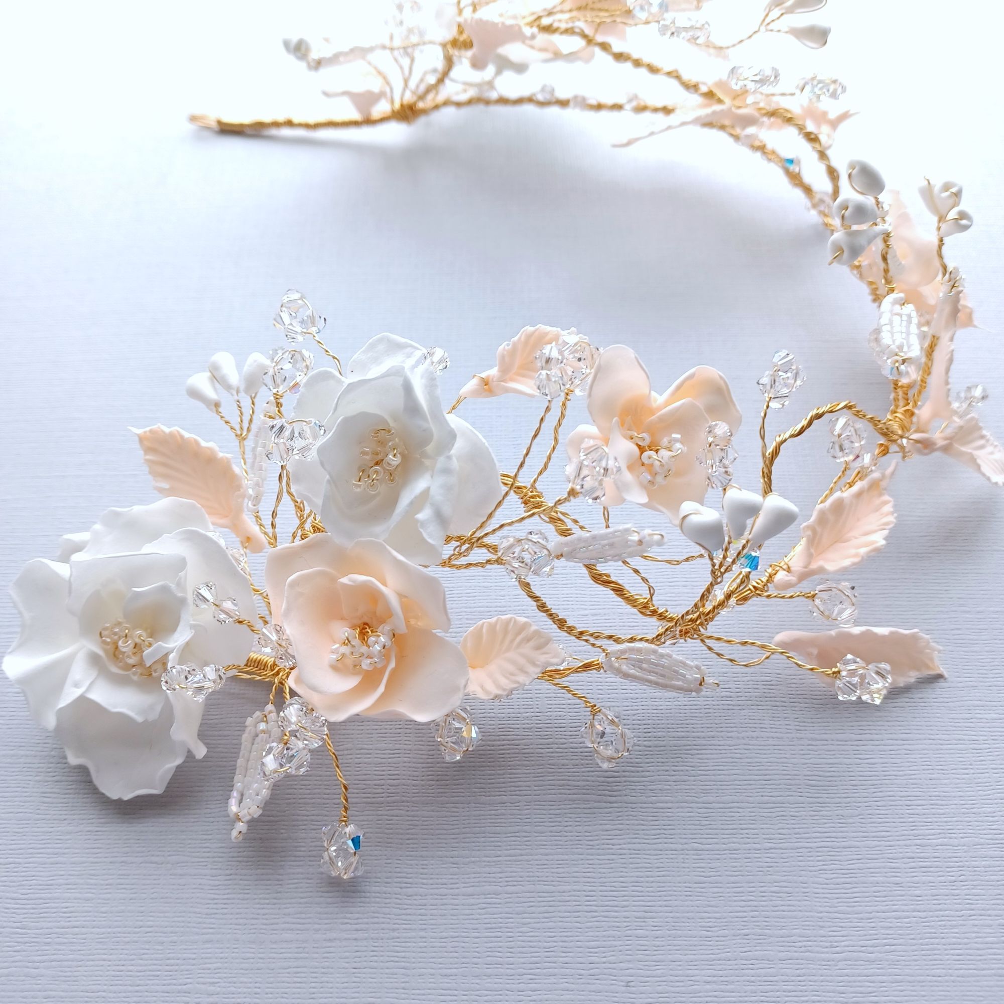 Bridal peach-pink-white-flower-floral-head garland-handmade by Beady bride-