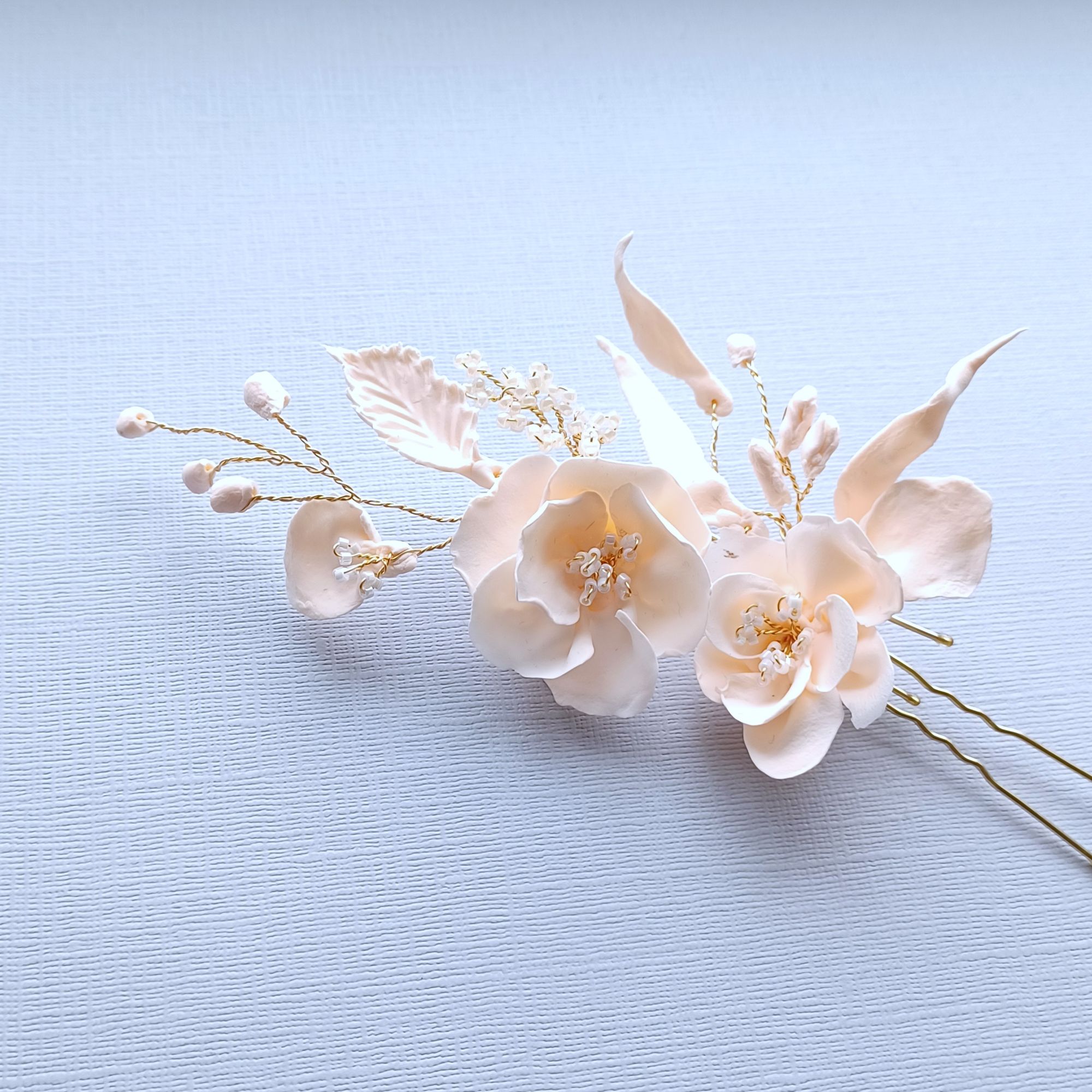 Peach-pink floral bridal hair accessory-handmade by Beady bride-UK-Cindy-Pi