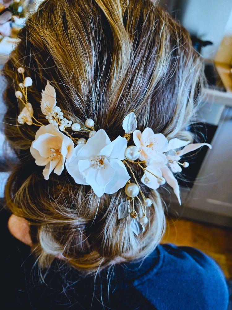 Peach/pink / white flower hair pins-OA-BBS-Daphney