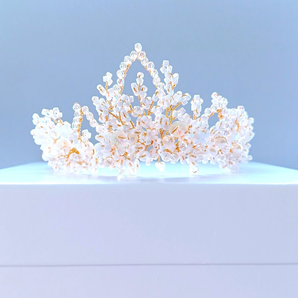 FYE-white iridescent floral tiara