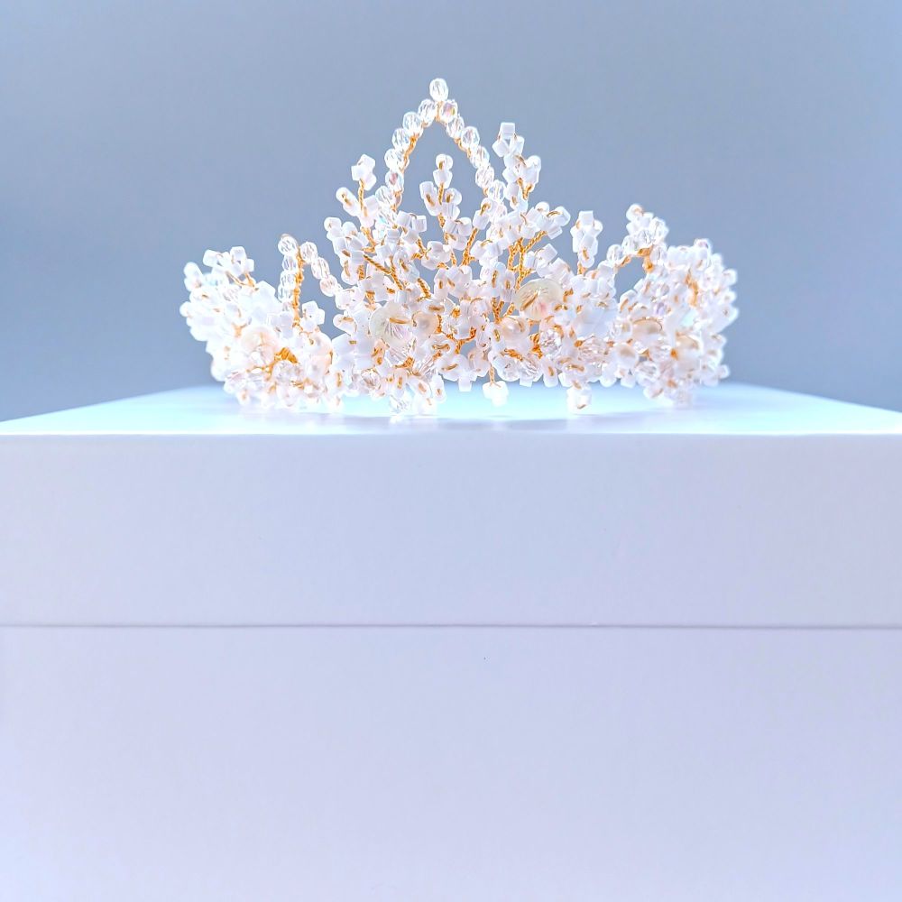 FYE-white iridescent floral tiara