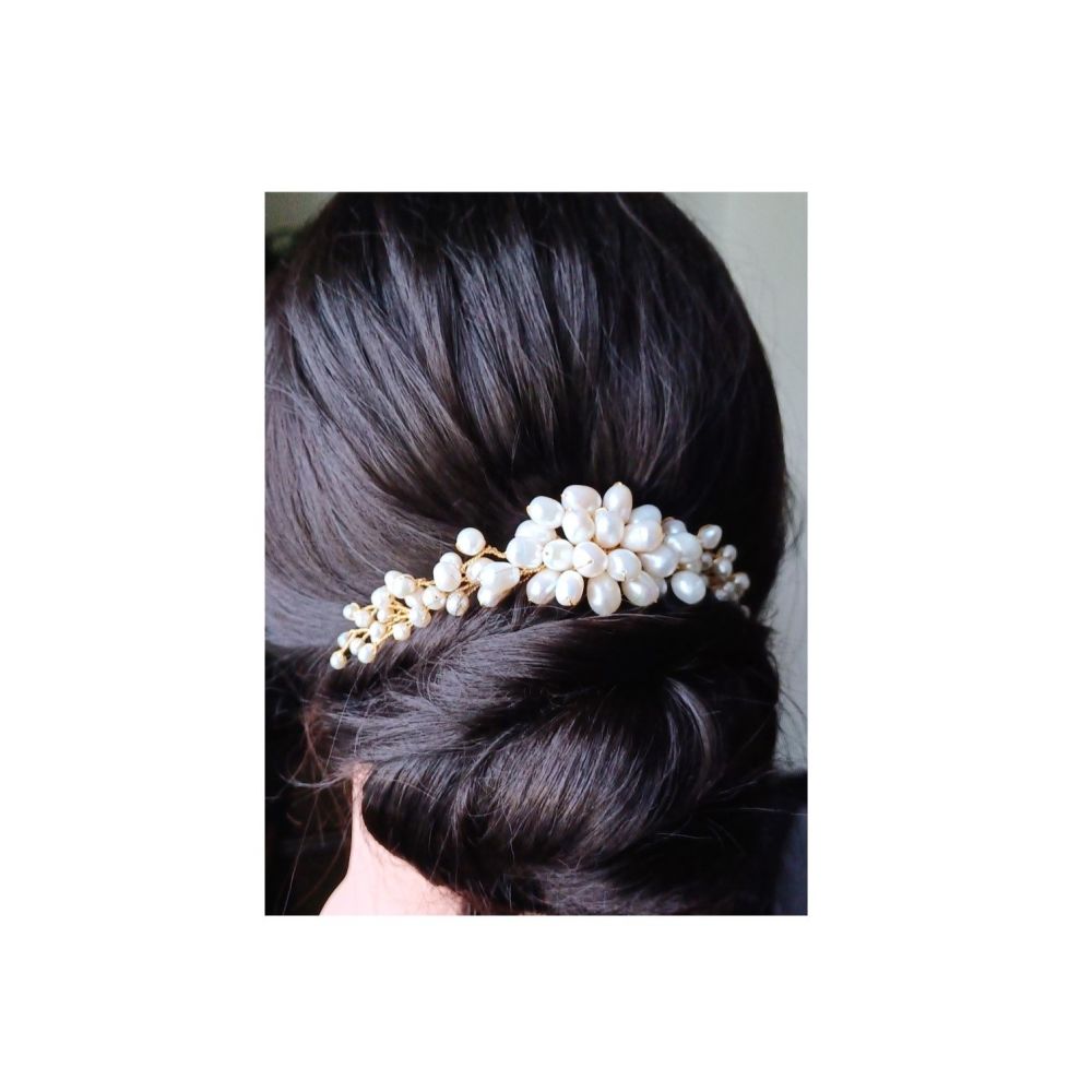 A bridal hair accessory entirely made with fresh water pearls-0- 1- Bridget