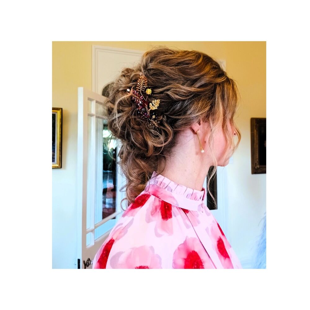 A set of 4 bespoke bridesmaids autumnal-floral occasion hair accessories-0A-BBS-Juliana.1-burgundy, pink & gold