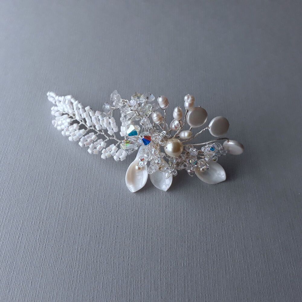 White leaf and pearl wedding hair pin-0A-BBS-Carmel.white