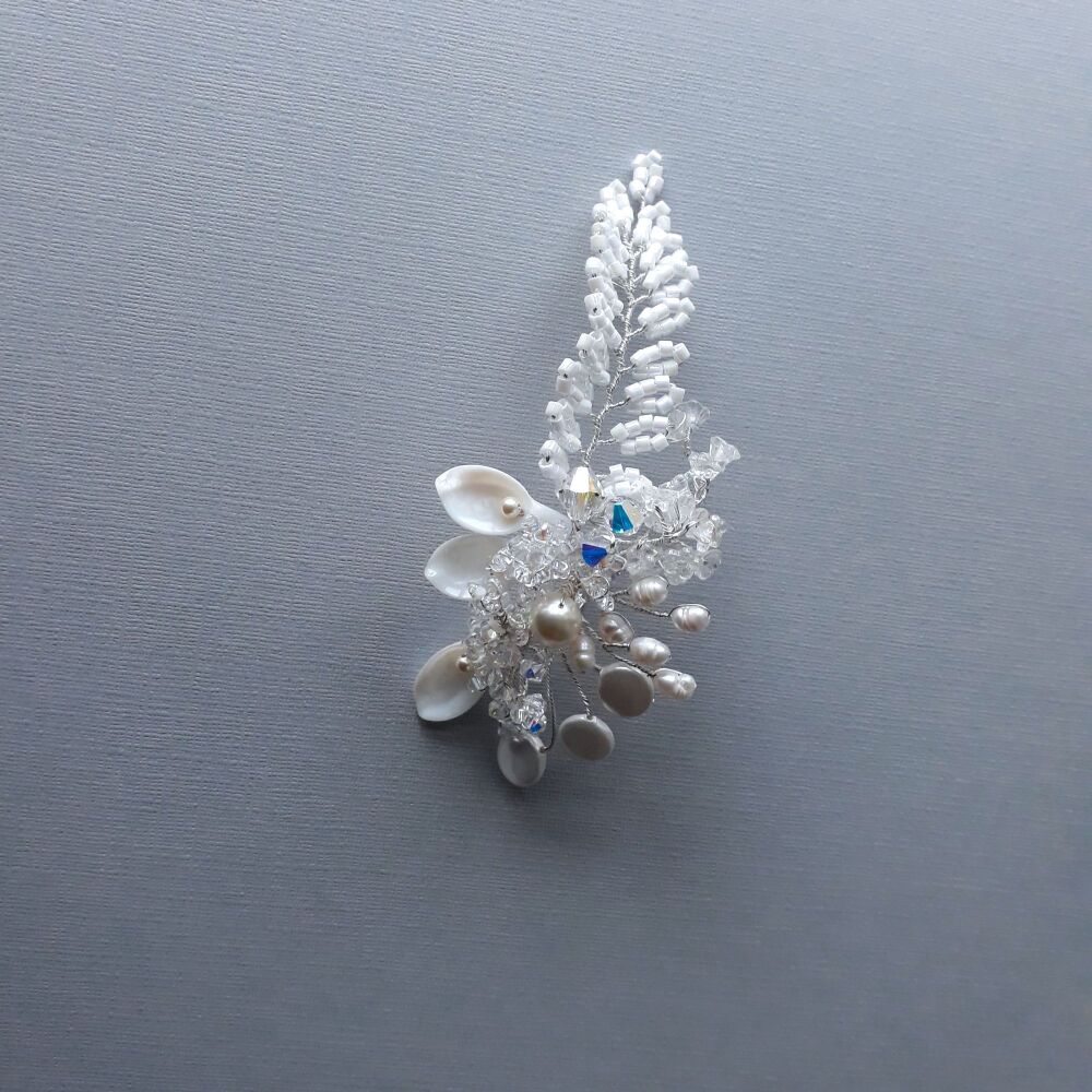 White leaf and pearl wedding hair pin-0A-BBS-Carmel.white
