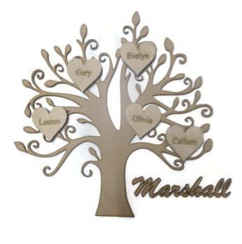 Personalised Wooden Family Tree With Hearts & Names
