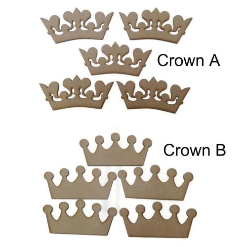 10 x MDF Wooden Crown Shape 4mm Thick Various Shapes 5 of each