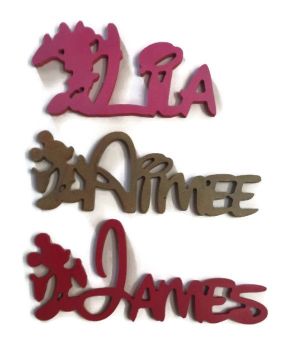 DISNEY STYLE WOODEN PERSONALISED NAMES/LETTERS/ PLAQUE/SIGN/ PAINTED 15mm 200mm High