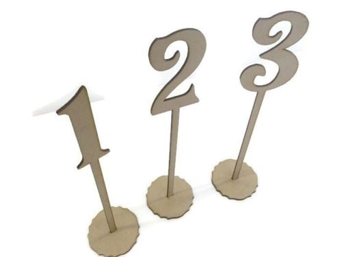 MDF Wooden Wedding, Party Standing Table Numbers, Victorian Font  
