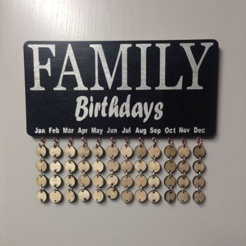 Family Birthday Reminder Plaque Board Calendar Birch Plywood Painted & Varn