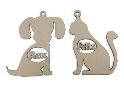 MDF Wooden Custom Personalised Dog Cat Shape Name Tag Bauble Hanging 3mm MD