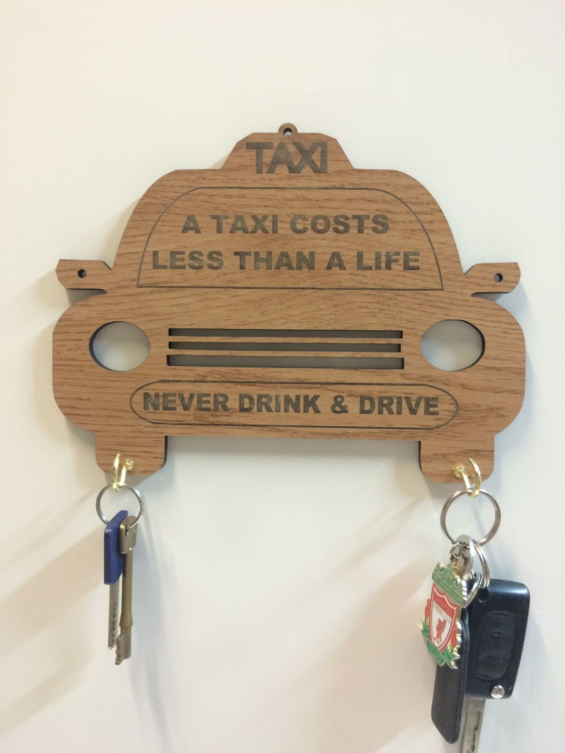 Oak Finish Varnished Taxi Key Holder Wall Mounted, 6mm Thick