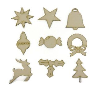 Wooden MDF 9 x Christmas Shapes  