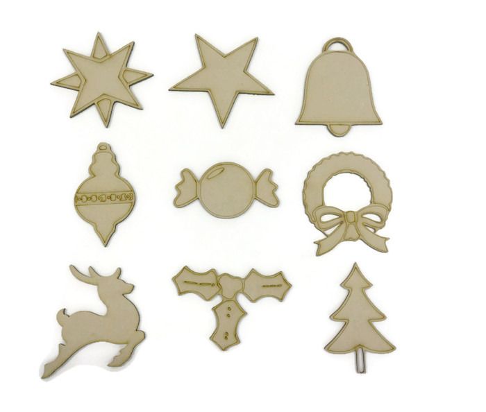 Wooden MDF 9 x Christmas Shapes