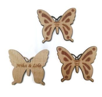 Personalised Keyrings Wooden Butterfly Engraved Back