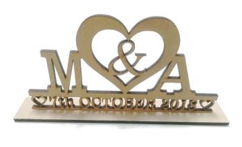 MDF Personalised Heart With Date Wedding Stand