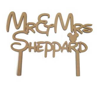 MDF 100mm High Cake Topper - Mr & Mrs Disney Style