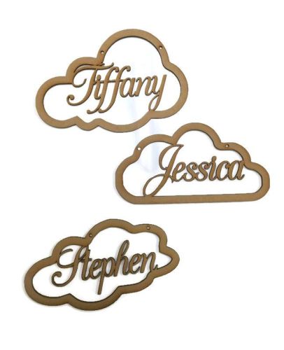 MDF Wooden Personalised Cloud Name Various Sizes 3mm MDF Any Name Available