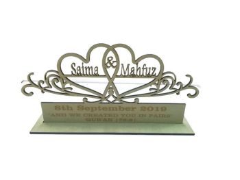 MDF Wooden Personalised Wedding / Name Stand, Various Sizes And Variations Heart