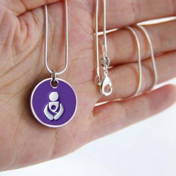 Purple Babywearing Token With Silver Necklace