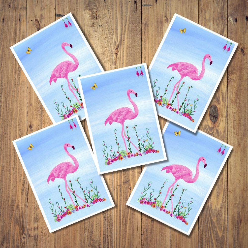Pink Flamingo Set of 5 Notecards