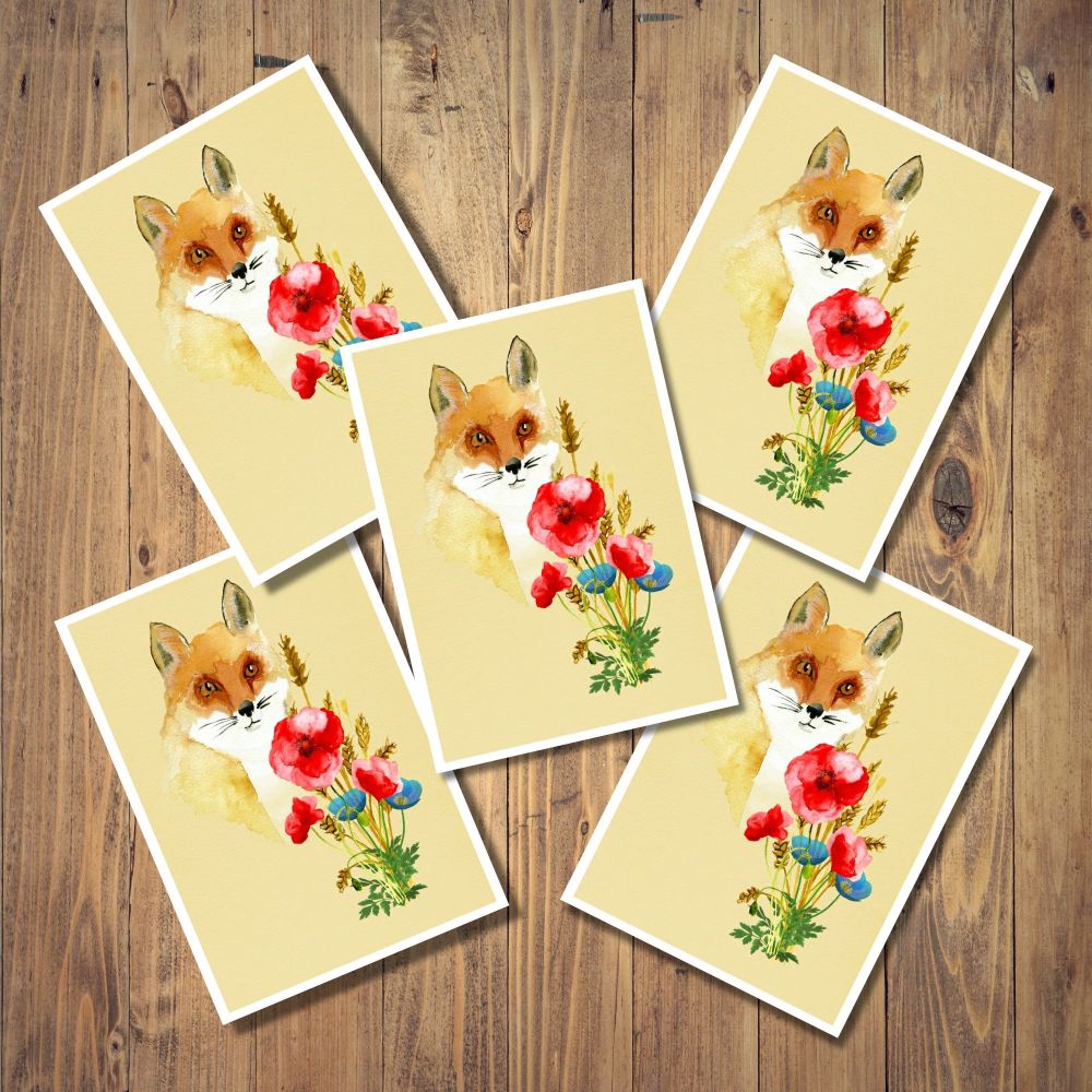 Fox & Poppies Set of 5 Notecards