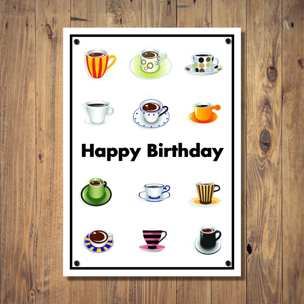 Colourful Cups & Mugs Birthday Card