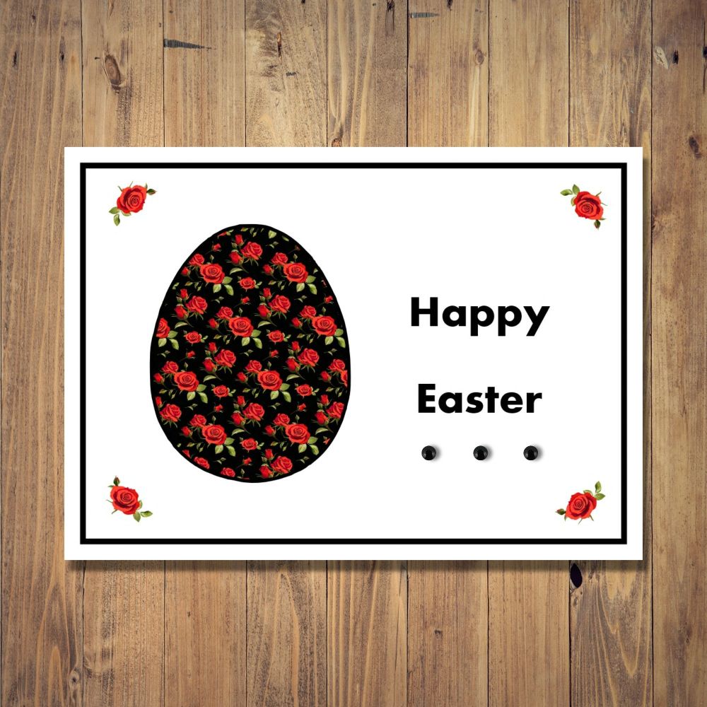 Easter Egg  With Red Roses Easter Card