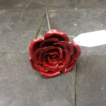 Full bloom dark red metal rose