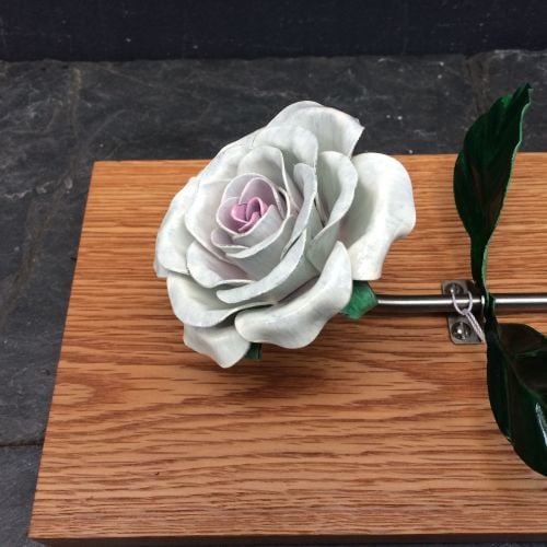 Wall hanging white steel rose, rose wall sculpture