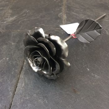 Steel rose with leaves