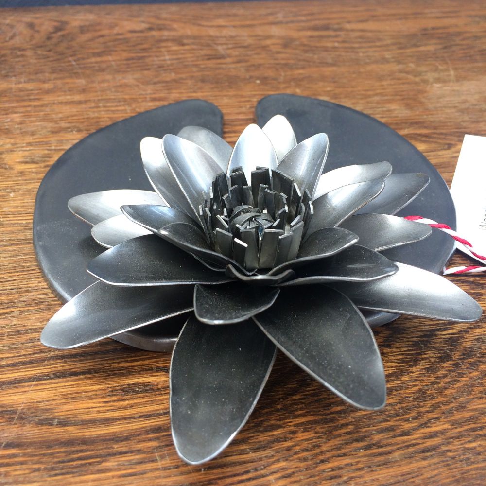 Steel water lily on a leaf