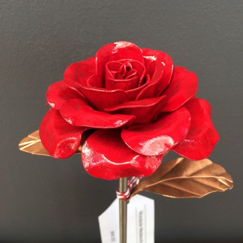 Ruby steel rose with copper leaves