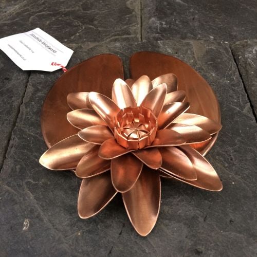 Copper water lily on a copper leaf