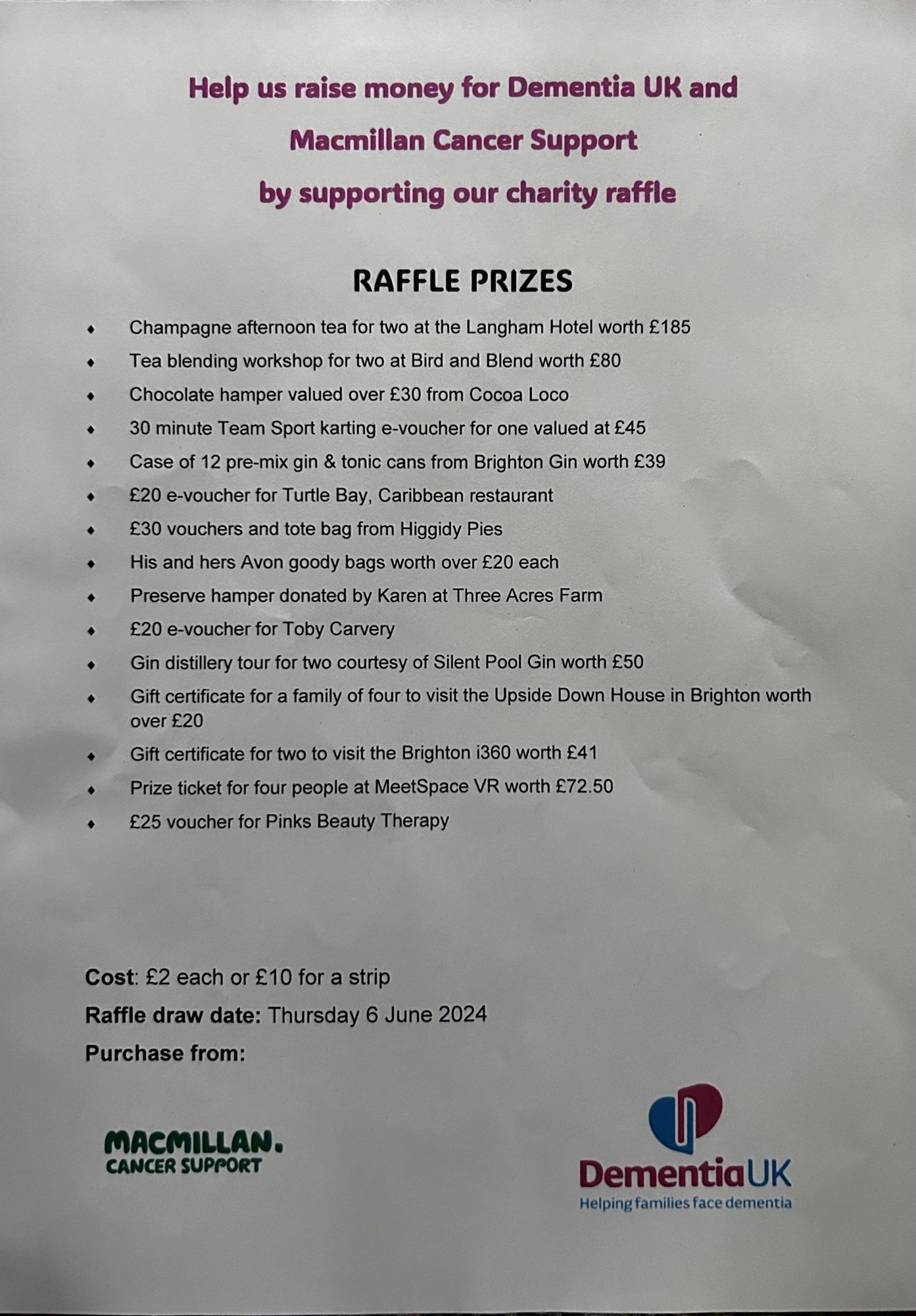 Raffle prizes