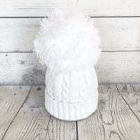 Large Cable Knit Pom Pom Hat - White