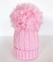 Large Cable Knit Pom Pom Hat - Pink