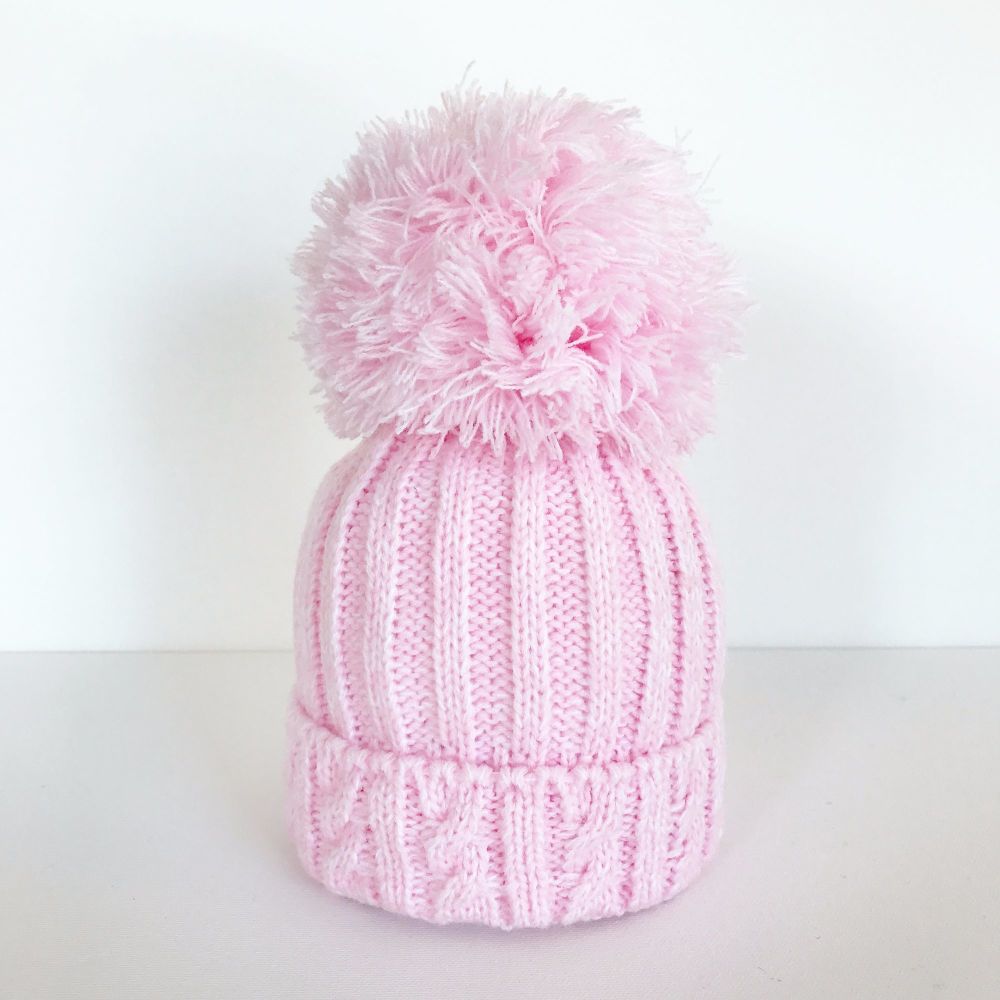 Large Pom Pom Hat - Pink