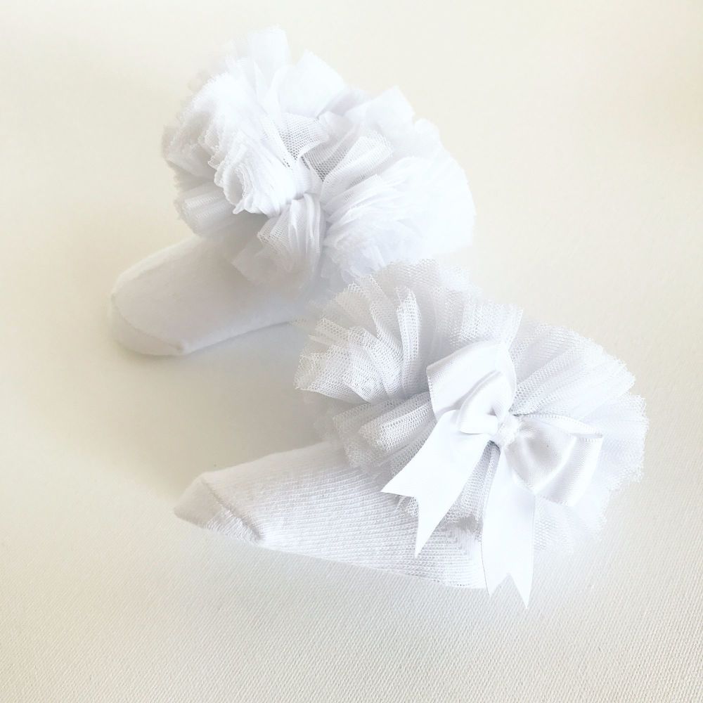 Tutu Sock With Bow - White